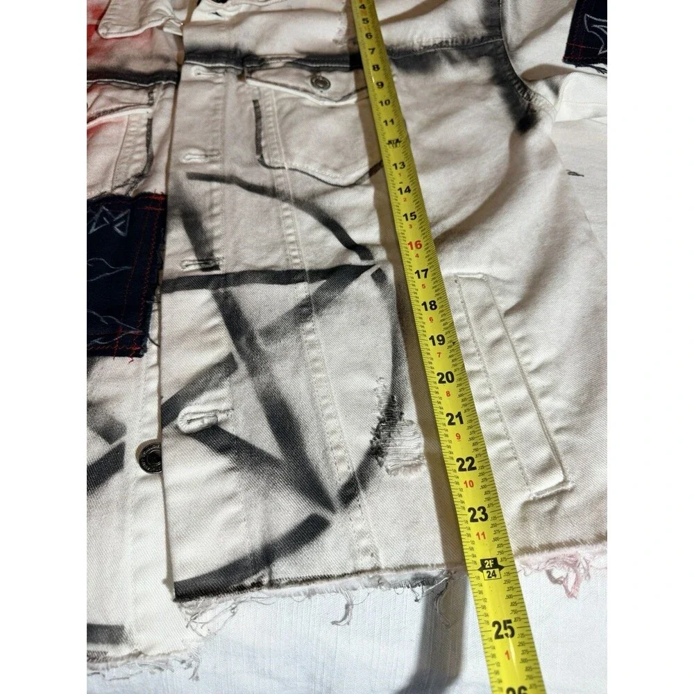 Hand Painted Graffiti Jacket Street Art Punk New Look White Denim Small Raw Hem